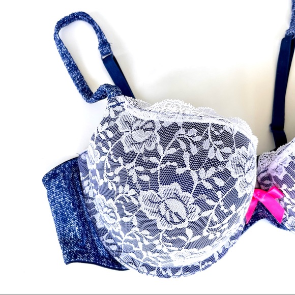 La SENZA Slightly Padded Denim & Lace Push-up Bra - Picture 2 of 14
